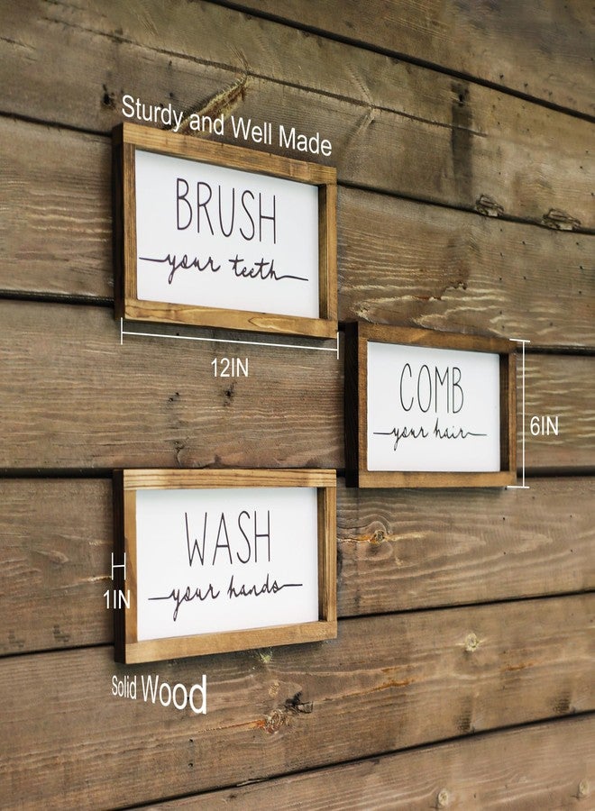 LIBWYS Bathroom Sign & Plaque (Set of 3) Wash Your Hands Brush Your Teeth Comb Your Hair Decorative Rustic Wood Farmhouse Bathroom Wall Decor (White) - Image 5